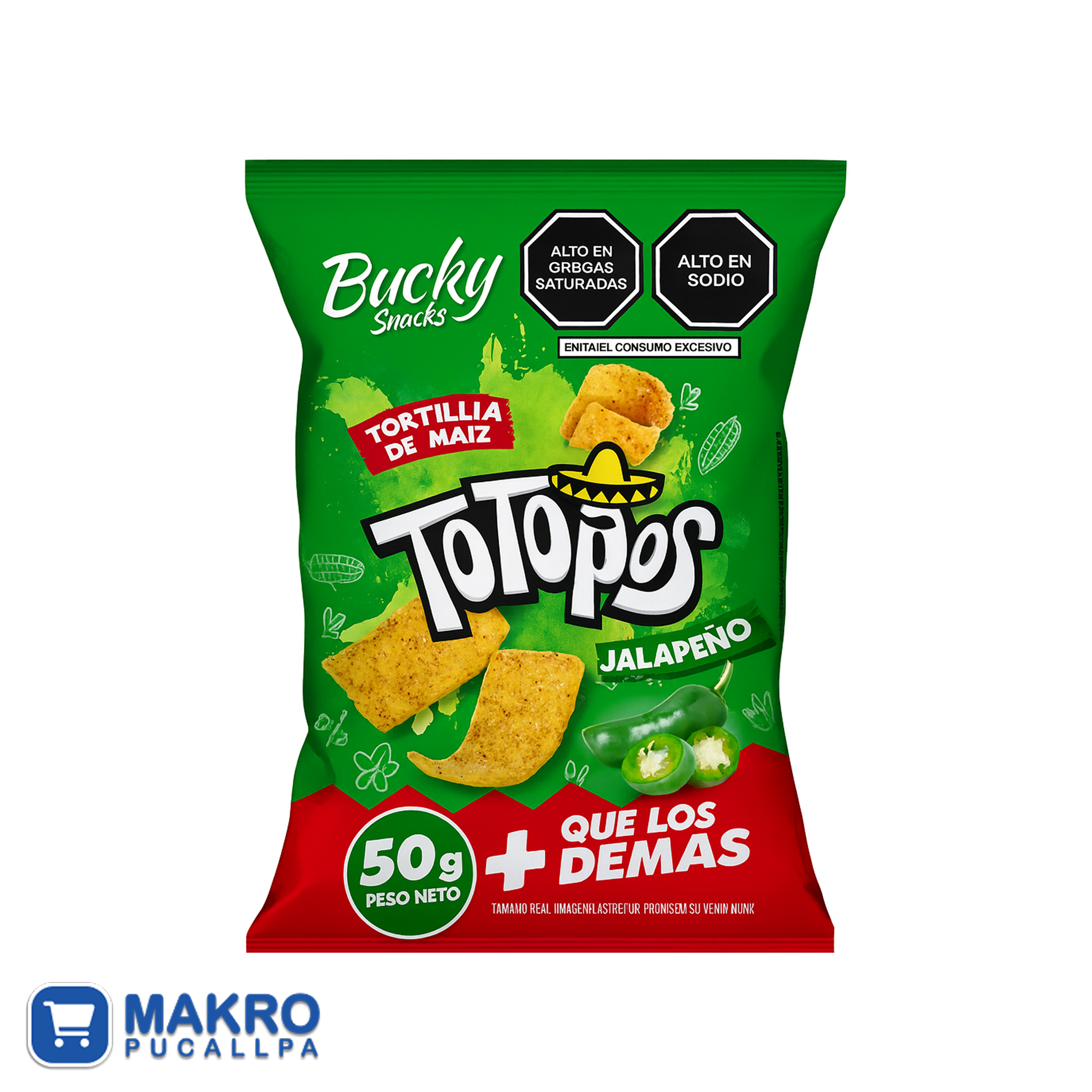 BUCKY TOTOPOS JALAPEÑO X 50G TIRA* 7 UND CJA* 12 TIRAS