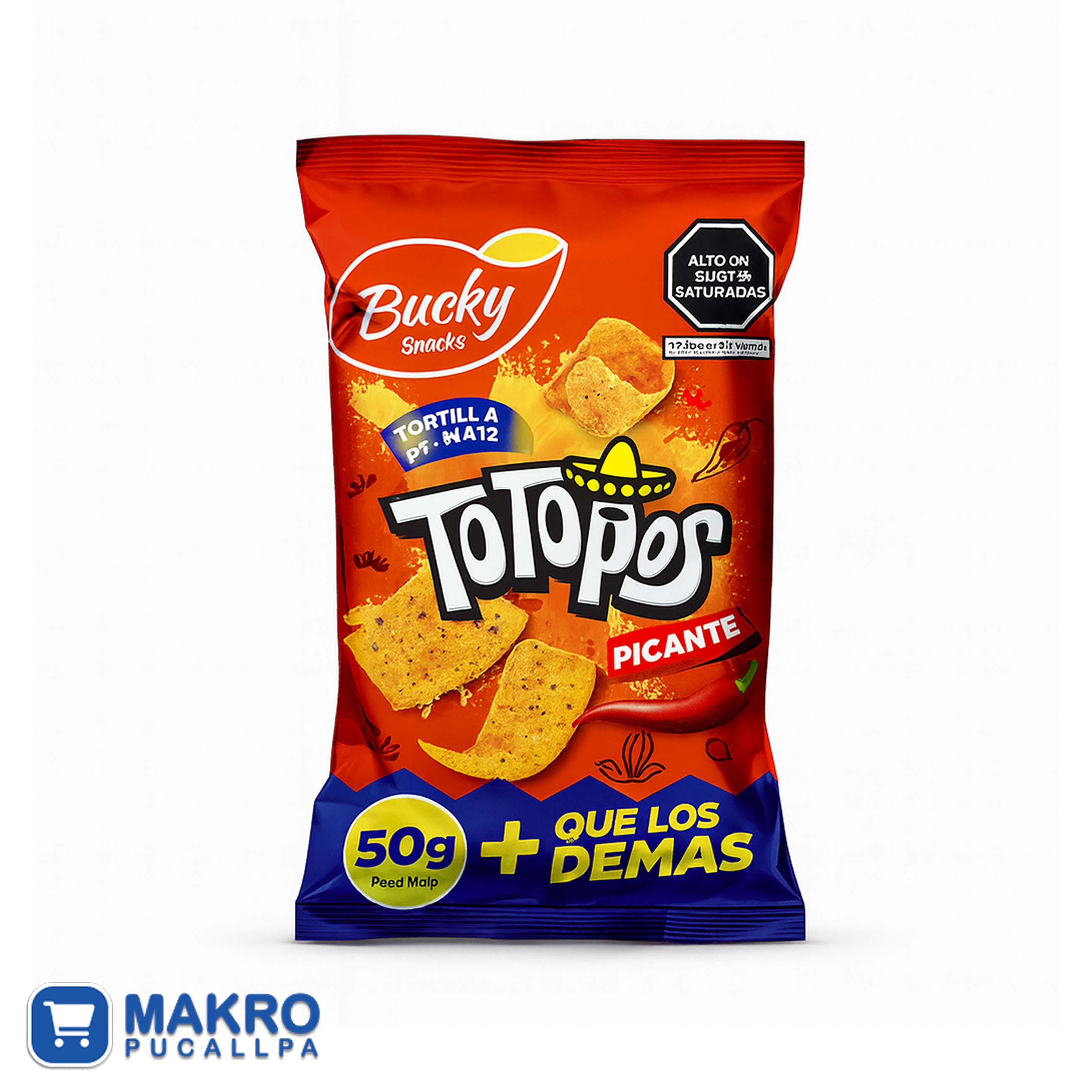 BUCKY TOTOPOS PICANTE 50G TIRA*6 UND CJA*15 TIRAS